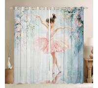 Homewish Rideau Occultant 30%-50% Enfant Fille Ballet Rose, Rideau Princesse Danseuse Mignonne, Rideau Voilage Fleurs de Roses, Voilage Fenetre Ballerine Moderne Tendance Pastel, 140x175 cm
