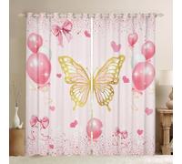 Homewish Rideau Occultant 30%-50% Fille Nœud Rose, Rideau Papillon Rose Doré pour Enfant, Rideau Voilage Mignon Nœud Papillon de Princesse, Voilage Fenetre Romantique Cœur, 140x175 cm