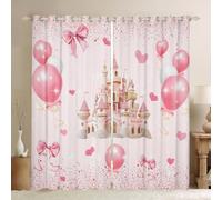 Homewish Rideau Occultant 30%-50% Fille Princesse Rose, Rideau Château Rose pour Enfant Ado, Rideau Voilage Nœud Papillon Kawaii, Voilage Fenetre Coeur d'amour Doux, 140x245 cm, 2 Panneaux