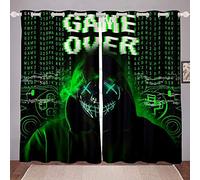 Homewish Rideaux de fenêtre de gamer, jeux vidéo étrangers pour joueurs, jeux vidéo pour adolescents, adultes, femmes, panneaux décoratifs pour salon, chambre à coucher, cuisine, vert 55" X96"