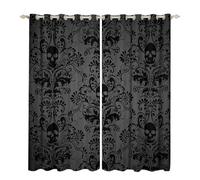 Homewish Rideaux occultants damassés noirs pour chambre à coucher, rideaux de fenêtre antiques, victoriens, baroques, gothiques, vintage, floral, motif tête de mort en sucre, 168 x 183 cm, rideaux
