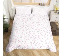 Homewish Rose Fille de Noël Housse de Couette,Cartoon Noël Candy Stick Adolescent Literie Set,Décorations de Noël Housse de Couette,Rose Blanc Réversible Couvre Lit 220x240,2 Taies d'oreiller