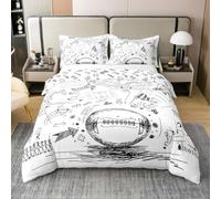 Homewish Rugby Coton Housse de Couette 200x200,Football Sport Drapeau Soft Parure de Lit,Ball Sport Thème Enfants Filles Chambre Literie Set,Blanc Gris Bâton Athlète Literie
