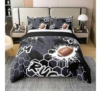 Homewish Rugger Coton Housse de Couette 220x240,Rugby Sport Parure de Lit Lit,Cellular Football Imprimé Chambre À Coucher Décoration Enfant Garçon Literie Set,Dessin À L'Encre Noir Blanc Couvre Lit