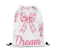 Homewish Sac Cordon 33 x 40 cm Mignon Arc À Carreaux Le Rêve Rose Des Filles Sac de Sport Femmes Western Succulent Cactus Princesse Kawaii Bowknot