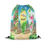 Homewish Sac Cordon Surf 33 x 40 cm Enfants Adultes Hawaii Océan Surf Sac de Sport Fleurs En Bord de Mer Palmiers de Plage