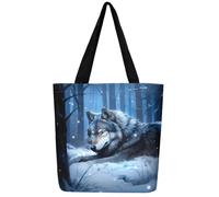 Homewish Sac Fourre-Tout en Toile 3D Loup, Sac Réutilisable À Usages Multiples, Sac de Voyage Décontracté en Forme de Loup Sauvage pour L'Extérieur
