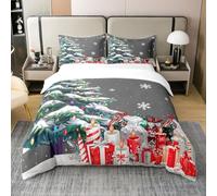 Homewish Sapin de Noël Linge de Lit 240 x 260 Joyeux Noël Draps Décors de Noël Bougies Parure de Lit Flocons de Neige Blancs Housse de Couette avec Pince d'angle,Léger
