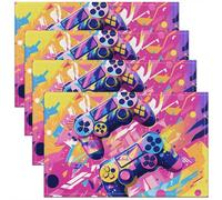 Homewish Sets de Table Lot de 4 Joueurs Tapis de Table 45x30 Machine de Jeux Vidéo Couleur Sets de Table antidérapants Jeux Modern Gamepad Controller Tapis de Table Résumé du Graffiti,Rose Bleu Jaune