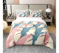 Homewish Shark Coton Parure de Lit 140x200,Kawaii Shark Housse de Couette,Fun Sea Life Ensemble de Literie pour Animaux Marins,Couverture de Lit Bleu Cartoon Powder Fermeture À Glissière Cravate