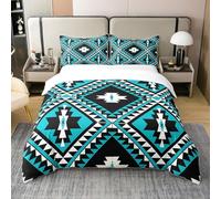 Homewish Sud Ouest Coton Parure de Lit 220x240,Aztèque Housse de Couette Décoration Douce Respirante,Vintage Ethnique Tribal Géométrique Flèche Literie,Adultes 2 Taies d'oreiller