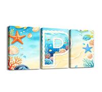 Homewish Tableau Decoration Murale 40x30cmx3Pcs Océan Côtier | Tableaux Decoratifs Muraux Plage Mer Été Toile Déco Maison Personnalisé Lettre P -