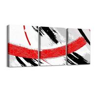 Homewish Tableau Decoration Murale Noir Gris Rouge, Decoration Maison Peinture À L'Huile À Coups de Pinceau, Decoration Chambre Dégradé Abstrait Vintage Décor de Chambre Contemporain