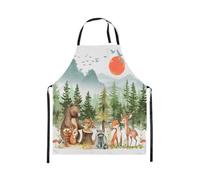Homewish Tablier Cuisine Enfant 78x66cm Animaux Sauvages,Tablier de Cuisine Animaux de La Jungle,Tabliercuisine Nature Rustique Sauvage Enfants Garçons Filles Adultes Woodland Mountain Tree