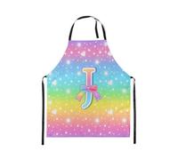Homewish Tablier Cuisine Enfant 78x66cm Arc-En-Ciel,Tablier de Cuisine Lettre Initiale J,Tabliercuisine Adolescents Arc-En-Ciel Doux Nœud Princesse,Tablierbarbecue Motif Étoilé Tie Dye Étincelant