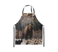 Homewish Tablier Cuisine Enfant 78x66cm Cabine Lodge,Tablier de Cuisine Ours de Chasse Rustique,Tabliercuisine Ferme Bois Animal Sauvage Garçons Filles Ours Patte Léopard Imprimer Décor En Bois