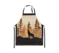 Homewish Tablier Cuisine Enfant 78x66cm Cabine Rustique,Tablier de Cuisine Woodland Wildlife Wolf,Tabliercuisine Farmhouse Country Lodge Enfants Garçons Filles Pays Occidental Chasse Thème