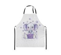 Homewish Tablier Cuisine Enfant 78x66cm Éléphant Violet,Tablier de Cuisine Wildlife Éléphant Mignon,Tabliercuisine Fleurs Violettes Étoile,Tablierbarbecue Filles Garçons Adultes Cartoon Zoo Animaux