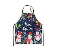 Homewish Tablier Cuisine Enfant 78x66cm Homme de Neige de Noël,Tablier de Cuisine Joyeux Arbre de Noël,Tabliercuisine Cartoon Bleu Marine Enfants Garçons Filles Adultes Hiver Blanc Flocon de Neige