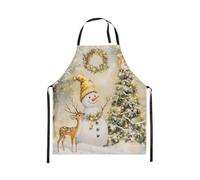 Homewish Tablier Cuisine Enfant 78x66cm Joyeux Noël,Tablier de Cuisine Homme de Neige de Noël D'Hiver,Tabliercuisine Cerf de Ferme Rustique Enfants Garçons Filles Adultes Flocon de Neige Blanc Heureux