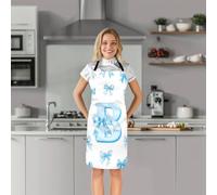 Homewish Tablier Cuisine Enfant 78x66cm Personnalisé Initial B,Tablier de Cuisine Charmant Arc Bleu,Tabliercuisine Coquette Bowknot Filles,Tablierbarbecue Enfants Filles Princesse Style Kawaii