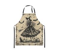Homewish Tablier Cuisine Enfant 78x66cm Sorcière,Tablier de Cuisine Bats Halloween Décoration Gothique,Tabliercuisine Chapeau de Sorcière Noire Chat Effrayant Ombres Sombres Lanterne de Citrouille