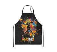 Homewish Tablier Cuisine Enfant 78x66cm Sports,Tablier de Cuisine Basket-Ball,Tabliercuisine pour Garçons Filles Arc-En-Ciel Balle D'Aquarelle Sports,Tablierbarbecue Silhouette de L'Athlète Graffiti