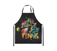 Homewish Tablier Cuisine Enfant 78x66cm Tennis,Tablier de Cuisine Silhouette,Tabliercuisine pour Garçons Filles Jeu de Balle À Thème Raquette Athlète Graffiti Sports Aquarelle Arc-En-Ciel