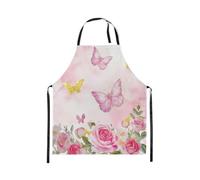 Homewish Tablier Cuisine Enfant 78x66cm Un Beau Papillon,Tablier de Cuisine Fleurs de Rose,Tabliercuisine Enfants Teen Filles Dreamy Princess Style Plante Botanique Décorations de Papillons Mignons