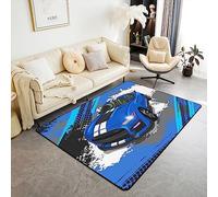 Homewish Tapis Chambre 100x150 Bleu pour Enfants Garçons Hommes, Tapis Salon de Voiture de Course Graffiti, Tapis d'intérieur de Piste de Voiture Grunge Antidérapant, Tapis de Sol Voiture