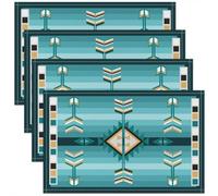 Homewish Tapis de Table Lot de 4 Aztec Sets de Table 45x30 Rayures Exotiques Tapis de Table à Manger Enfants Filles Garçons Géométrie Ethnique Esthétique Tribal Teal Bleu Sets de Table antidérapants