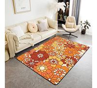 Homewish Tapis Salon 100x150 Boho Floral, Tapis d'intérieur Fleurs Rétro Groovy, Tapis Chambre 60S 70S Hippie Flower Power pour Enfants Filles, Tapis Décoratif Jardin Naturel Groovy Botanique