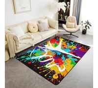 Homewish Tapis Salon 100x150 Filles Dansant Tapis Sol Danseurs Tapis de Salon pour Les Enfants Femmes Graffiti Ballet Gymnastique Noir Jaune Bleu Tapis Chambre pour Salon, Chambre, Porte, Buanderie