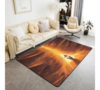 Homewish Tapis Salon 100x150 Motocycle Boys Tapis Chambre,Dirt Bike Tapis Sol,Desert Motocross Rider Tapis de Salon,Moto Extreme Sport Racing,Orange