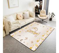 Homewish Tapis Salon 100x150cm 60S 70S Retro Floral, Tapis Chambre Personnalisé Lettre Initiale P, Tapis Sol Groovy Vintage Daisy, Décoration D'Intérieur Boho Printemps Fleurs Fraîches