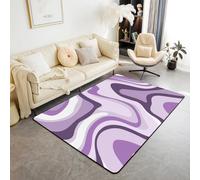 Homewish Tapis Salon 100x150cm Abstrait Violet,Tapis Chambre Rétro Esthétique,Tapis Sol Ligne Ondulée de Groovy Preppy Enfants Garçons Filles Adultes Géométrique Ondulé Tourbillon