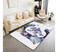 Homewish Tapis Salon 100x150cm Alphabet C Initial, Tapis Chambre Astronaute Dessin Animé, Tapis Sol Lettre Spatiale, Décoration D'Intérieur Planète Galactique