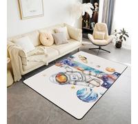 Homewish Tapis Salon 100x150cm Alphabet Initial I, Tapis Chambre Espace Extra-Atmosphérique, Tapis Sol Galaxie Monogrammée, Décoration D'Intérieur Astronaute Dessin Animé