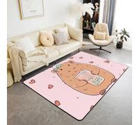 Homewish Tapis Salon 100x150cm Amants de Capybara,Tapis Chambre Kawaii Mignon Capybara,Tapis Sol Dessert Au Lait Rose,Décoration D'Intérieur Enfants Garçons Filles Adultes Animaux Sauvages