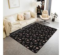Homewish Tapis Salon 100x150cm Animaux des Bois, Tapis Chambre Bear Deer Wolf Hunting Theme, Tapis Sol Décor de Cabane Rustique, Décoration D'Intérieur Ferme Faune Montagne Noir Brun