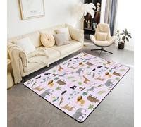 Homewish Tapis Salon 100x150cm Animaux Sauvages,Tapis Chambre Impression Lion Leopard,Tapis Sol Gorilla Giraffe Rhino Cobra Serpent,Décoration D'Intérieur Feuilles de Palmier de la Jungle,Violet