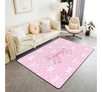 Homewish Tapis Salon 100x150cm Arc Ruban Rose,Tapis Chambre Preppy Princesse Tache Arcs,Tapis Sol Coquette Bowknot Mignonne,Décoration D'Intérieur Enfants Filles Adultes Polka Dots Blancs