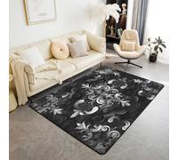 Homewish Tapis Salon 100x150cm Argent Noir Gothique, Tapis Chambre Boho Damas, Tapis Sol Bohème Victorienne, Décoration D'Intérieur Enfants Garçons Filles Adultes Antique Vintage Floral