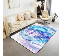 Homewish Tapis Salon 100x150cm Attrape-Rêves Loup, Tapis Chambre Attrape-Rêves Bohème, Tapis Sol Plume Boho, Décoration D'Intérieur Imprimé d'animaux Sauvages