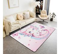 Homewish Tapis Salon 100x150cm Axolotl Rose Mignon,Tapis Chambre Enfants Adolescents Adultes Papillons Volants,Tapis Sol Love Hearts Fleur Pétal,Décoration D'Intérieur,Kawaii Vie Côtière