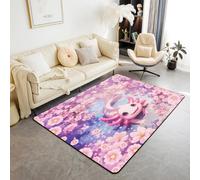 Homewish Tapis Salon 100x150cm Axolotl Rose Mignon,Tapis Chambre Enfants Filles Océan Côtier Animaux,Tapis Sol Preppy Kawaii Dreamy Axolotl,Décoration D'Intérieur Fleur de Cerisier Rose