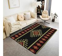 Homewish Tapis Salon 100x150cm Aztèque Occidental, Tapis Chambre Navajo Autochtone, Tapis Sol Géométrique du Sud-Ouest, Décoration D'Intérieur Ethnique,Décor de Ferme Rustique Noir Jaune