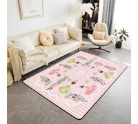 Homewish Tapis Salon 100x150cm Ballet D'Ornements de Noël Roses,Tapis Chambre Noël de Casse-Noix,Tapis Sol Roi de La Souris Soldat,Décor D'Intérieur Chaînes de Lumière de Fée Plaid de Buffalo Rose
