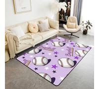 Homewish Tapis Salon 100x150cm Baseball Violet, Tapis Chambre Thème Sportif des Garçons, Tapis Sol Enfants Teens Star Pattern, Décoration D'Intérieur Amateur de Baseball