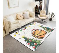 Homewish Tapis Salon 100x150cm Basketball de Noël, Tapis Chambre Sports Frais Joyeuxnoël, Tapis Sol Impression de Basket-Ball d'arbre de Noël, Décoration D'Intérieur Esquisses Dessinés À La Main